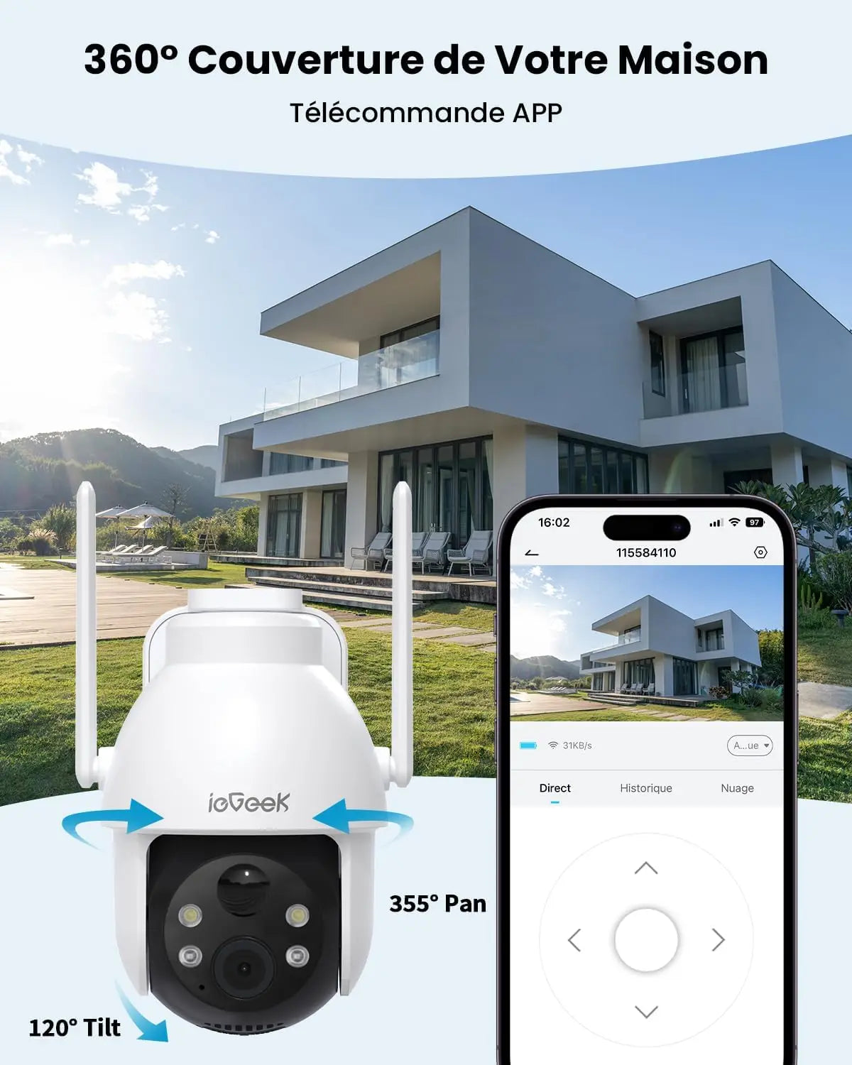 IeGeek 2K 3MP wireless outdoor WiFi monitoring camera -360 ° pan tilt outdoor  wireless solar humanoid detection intelligent 