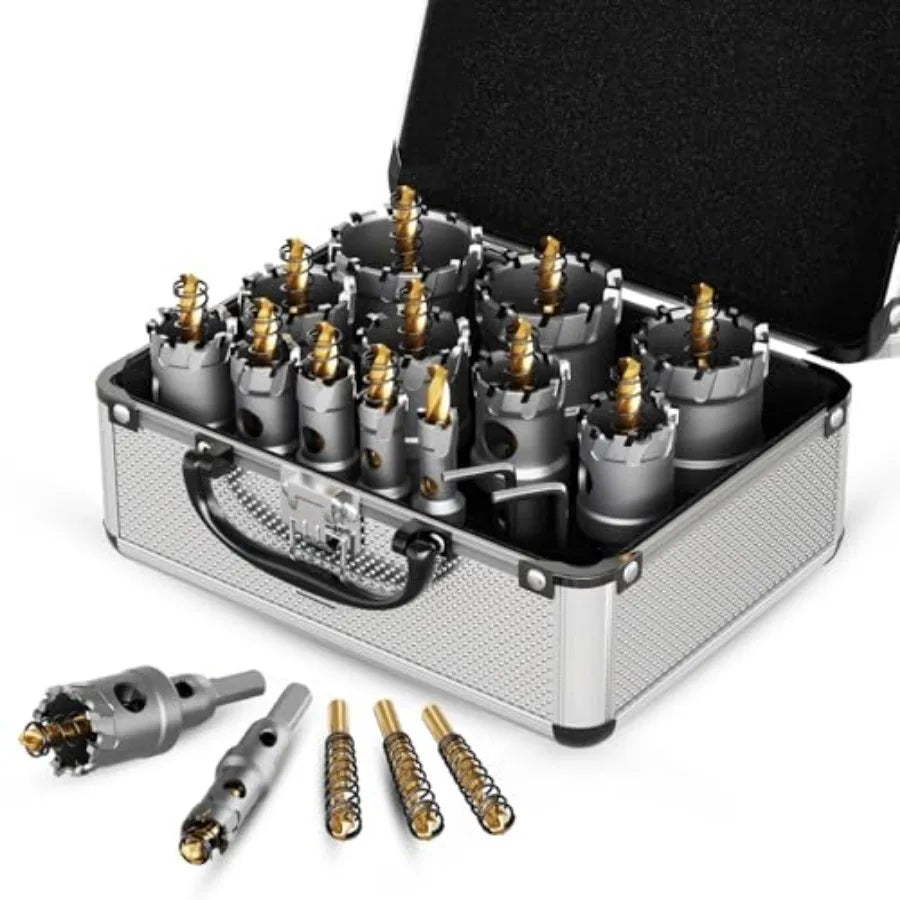 14-Piece Carbide Hole Saw Drill Bit Set for Metal and Steel