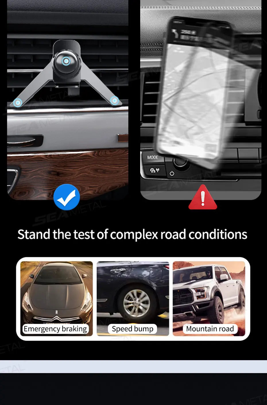 SEAMETAL Car Air Vent Tablet Holder Universal Air Outlet Phone Mount 360 Rotation Stable Phone Holder Universal for 4.7-12.9 in