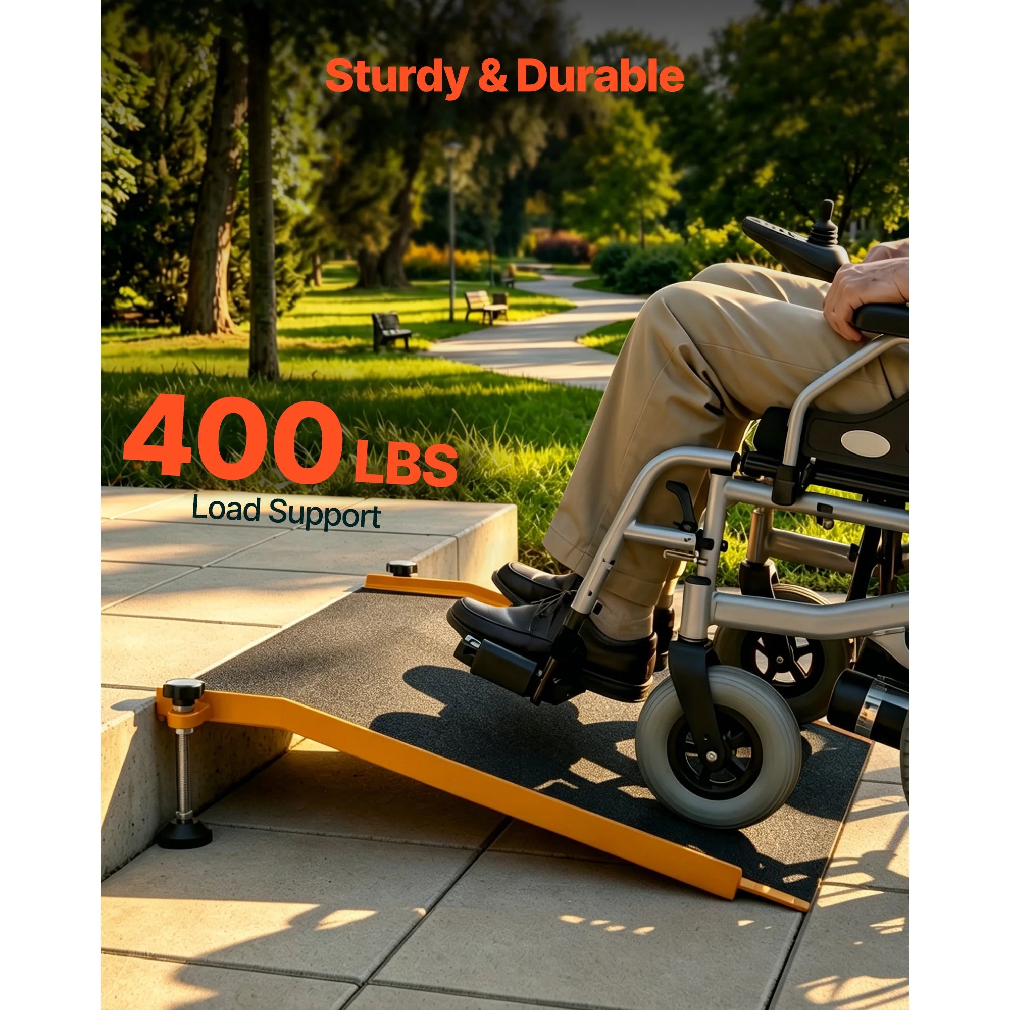 SucceBuy 26x31in Aluminum Door Threshold Ramp 400 lbs Non-Slip Wheelchair Curb Ramps with Adjustable Height for Doorways Carts