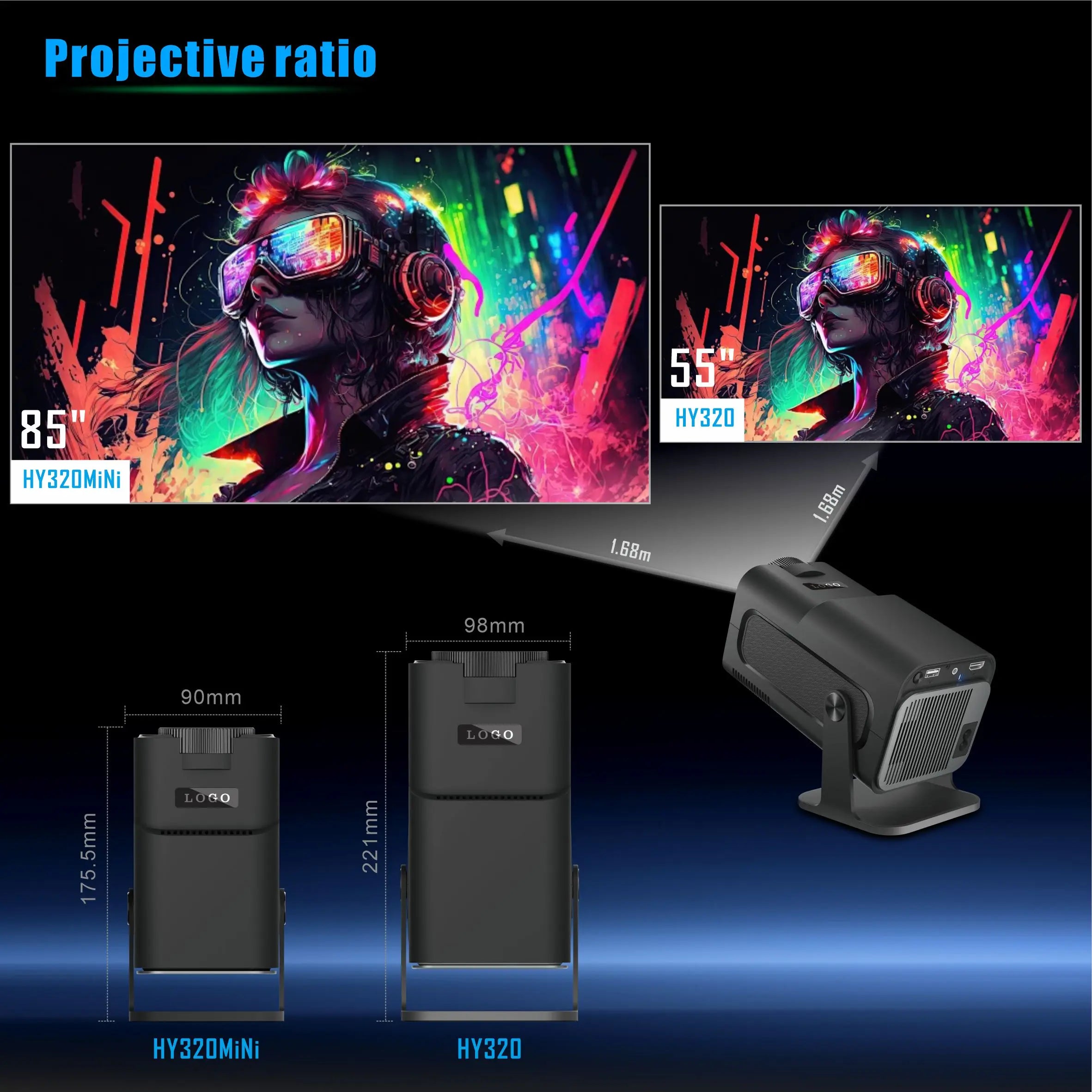 HY320 Mini Portable Projector with WiFi6 and Bluetooth