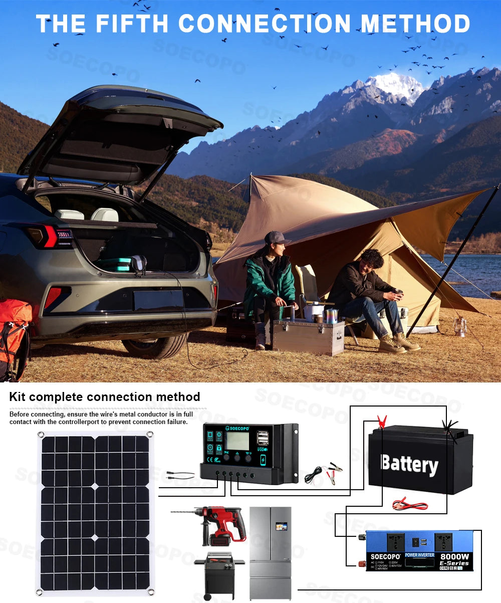 Off-grid solární sada 10000W výkonný měnič + 500W solární panely + 100A regulátor DC 12V/24V - AC 110V/220V měnič