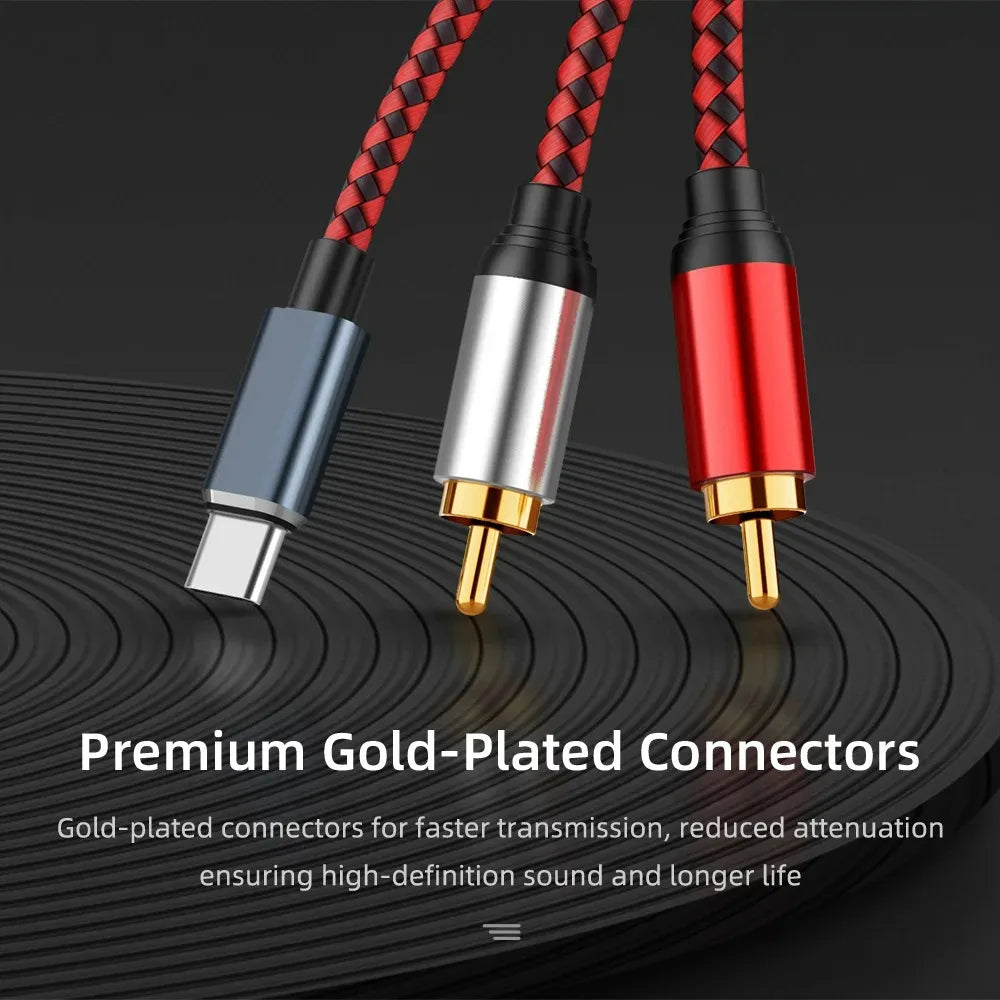 USB-C-naar-dubbele-RCA-stereoaudiokabel van 5 m