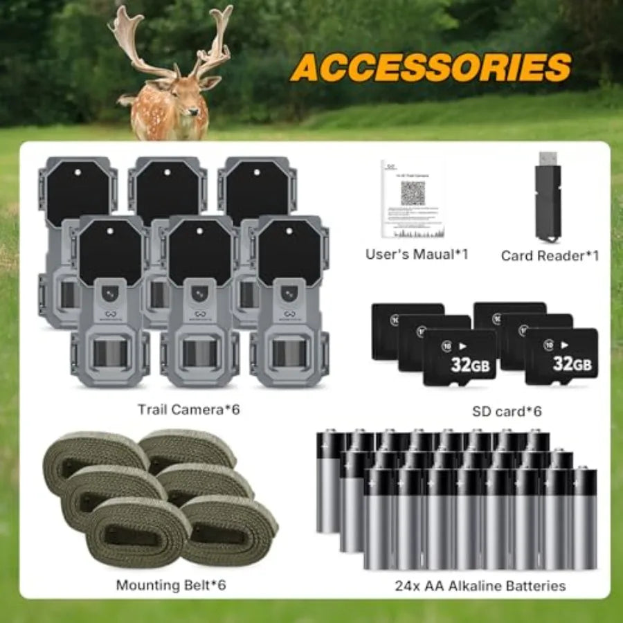 Mini Trail Camera 6-Pack with 32MP and 1080P HD Video