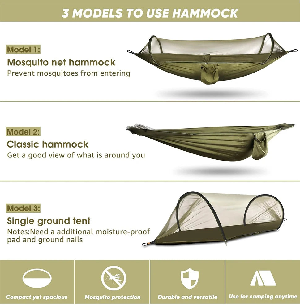 3-in-1 Camping Hammock with Mosquito Mesh and Quick Opening