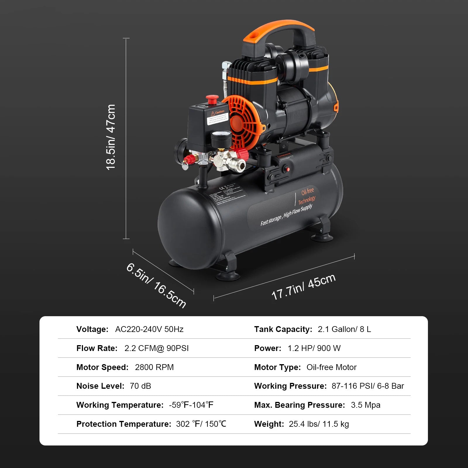 Quiet Oil-Free Portable Air Compressor Pump