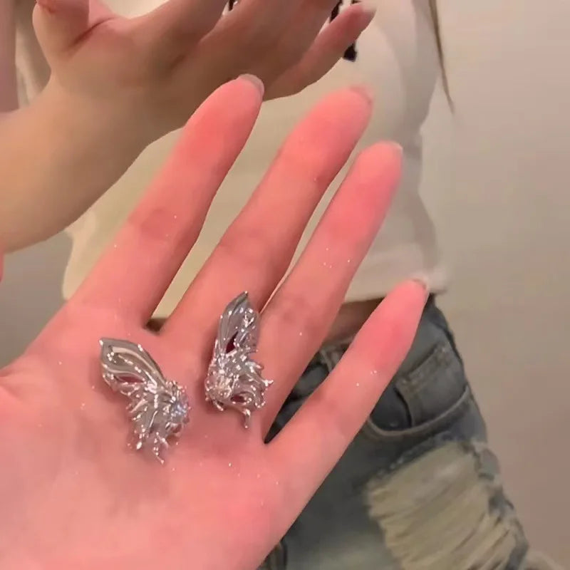 Y2K Irregular Liquid Earrings for Women Silver Color Hip-Hop Punk Fashion Geometric Earring Clip Girl 2024 Trendy Party Jewelry 