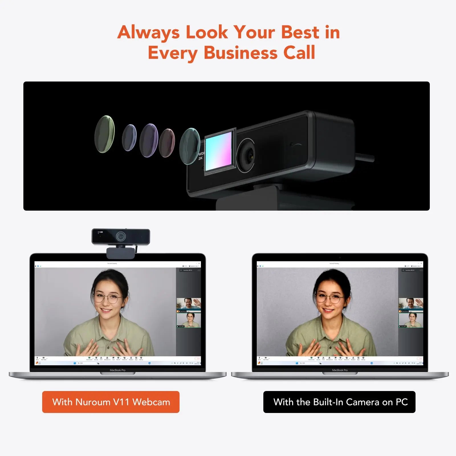 Nuroum 2K QHD Webcam 1440P/60FPS with Noise-Canceling Mics