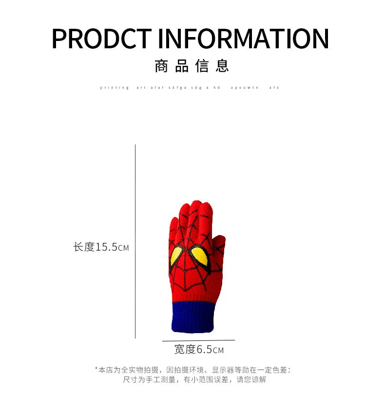 Diseny Spiderman Winter Children's Warm Gloves Marvel Anime Cartoon Knitted Gloves Cute Decoration Kids Christmas Gifts 5-10Y 
