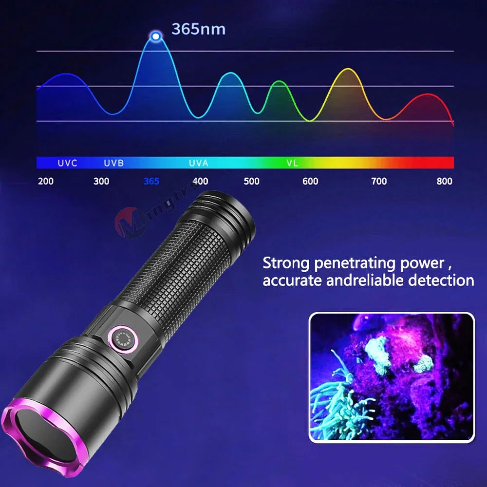 365nm Rechargeable UV Flashlight - Battery Options