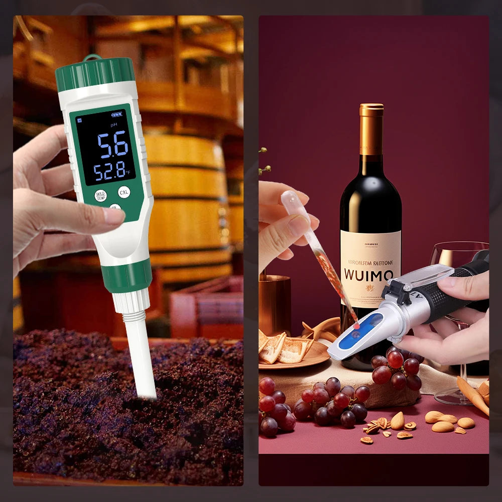 Hand-Held Wine Refractometer and Digital pH Meter, Brix and Baumé