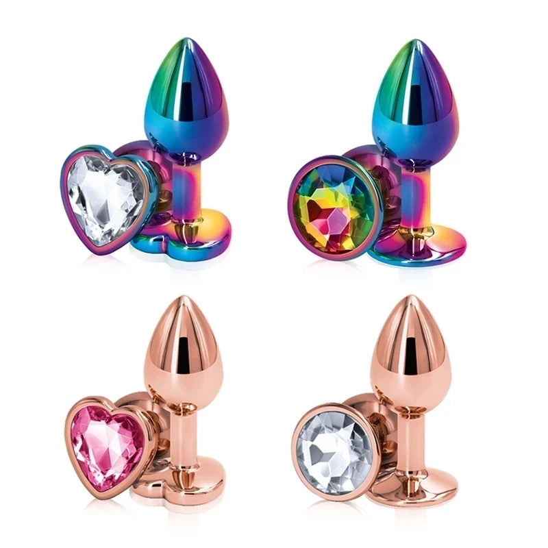 Small Size Metal Anal Beads Butt Plug Mini Rainbow Rose gold Butt Plug Crystal Jewelry Trainer Anal Dildo Masturbation Sex Toy 