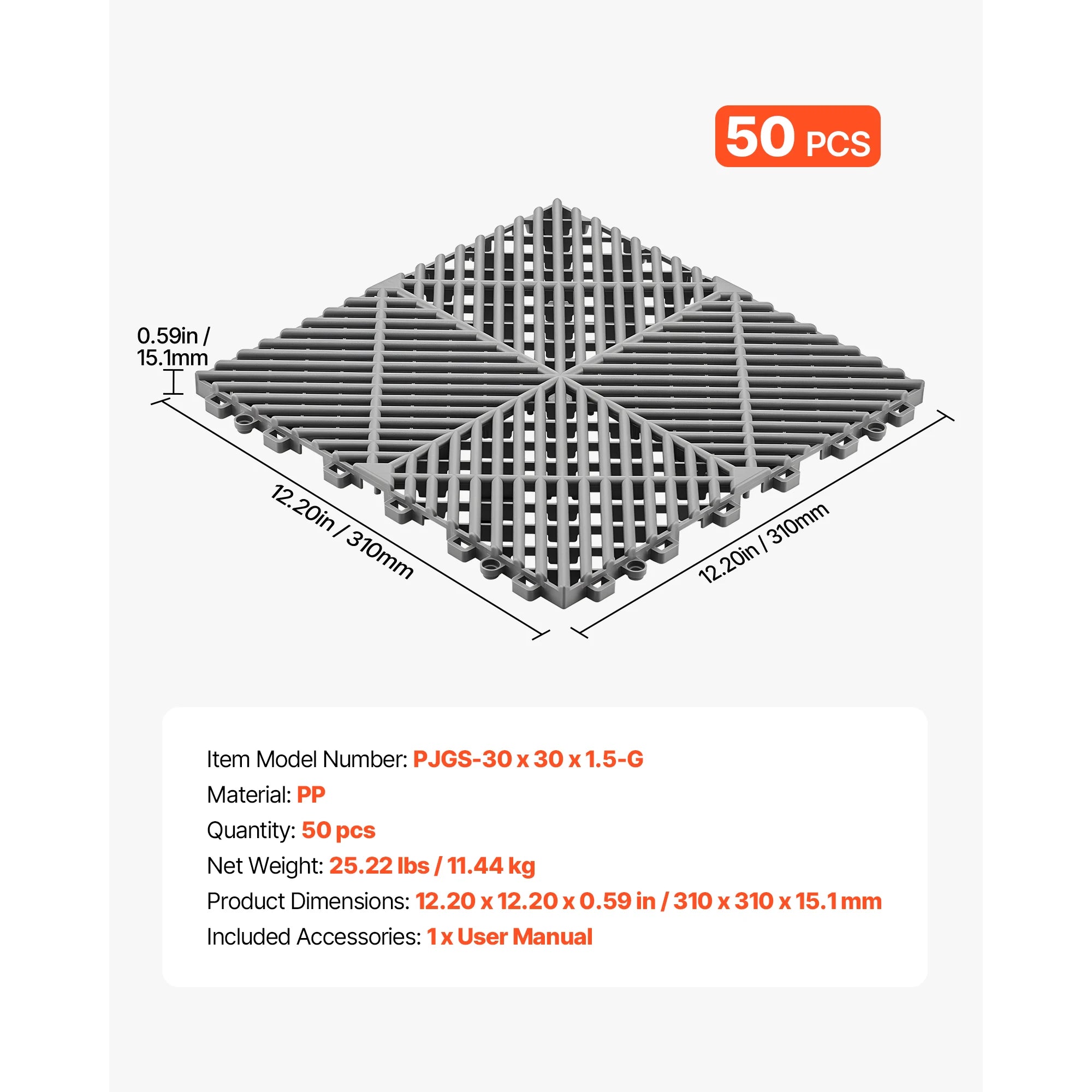 Interlocking Drainage Floor Tiles 12x12 Non-Slip Modular Mats
