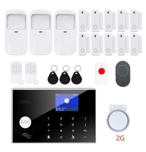 Tugard Hemlarmsystem Kit med Kamera WiFi GSM Fjärrkontroll Dörr Fönster Sensor för Hemlarm