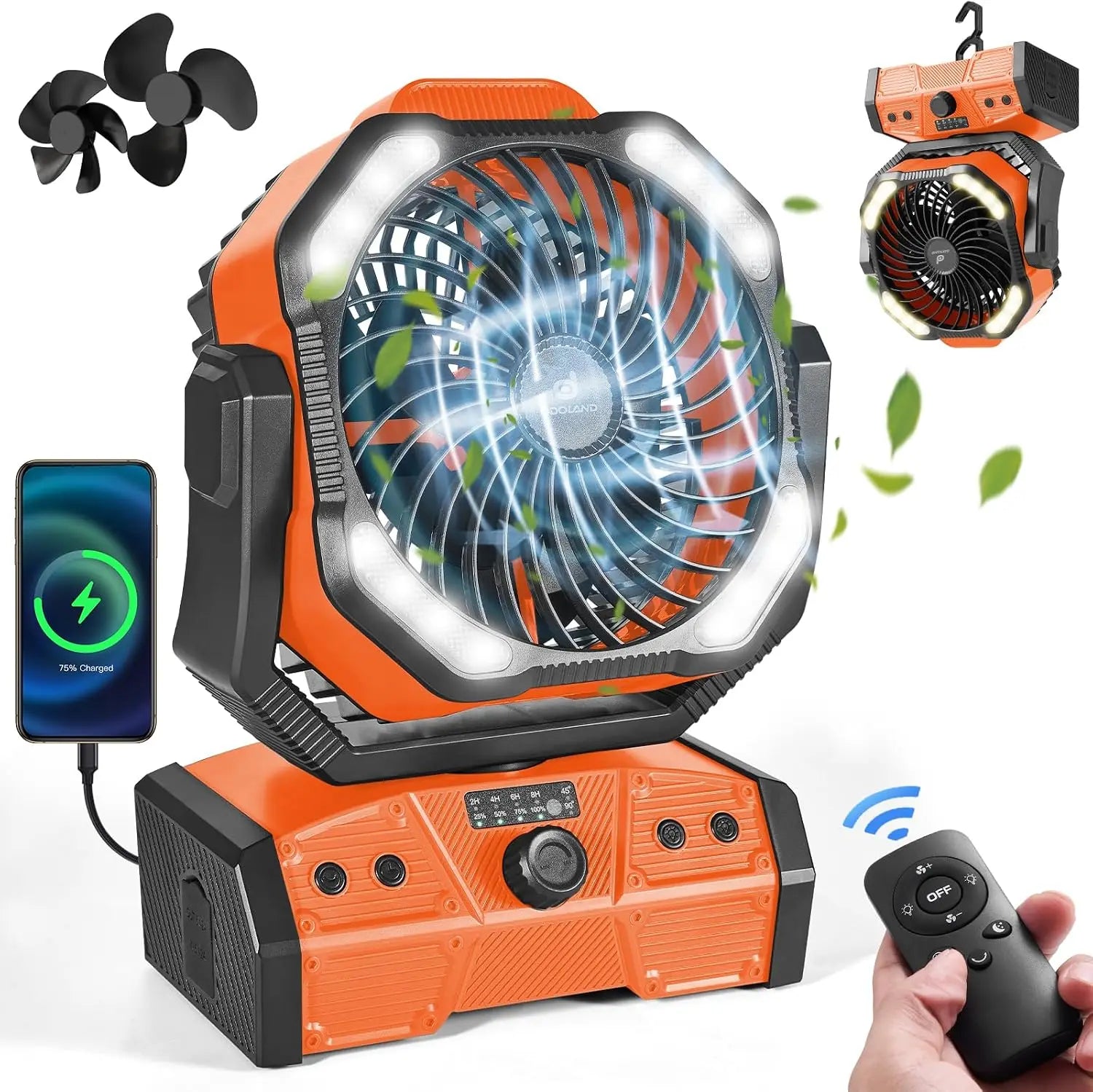 40000mAh Camping Fan with LED Light, Oscillating Timer