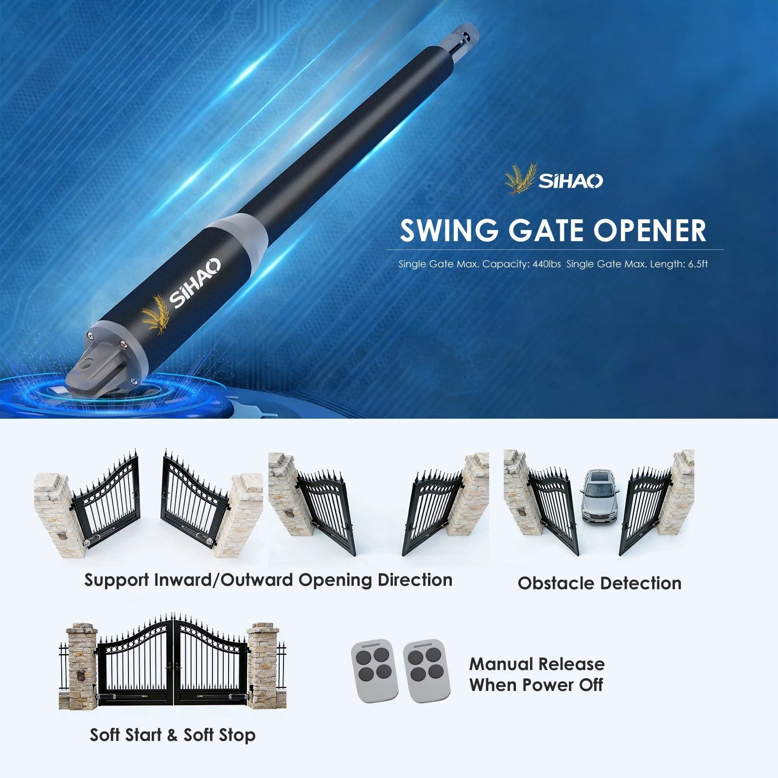 Automatic Swing Gate Opener with Remote Control 24V Motor Kit