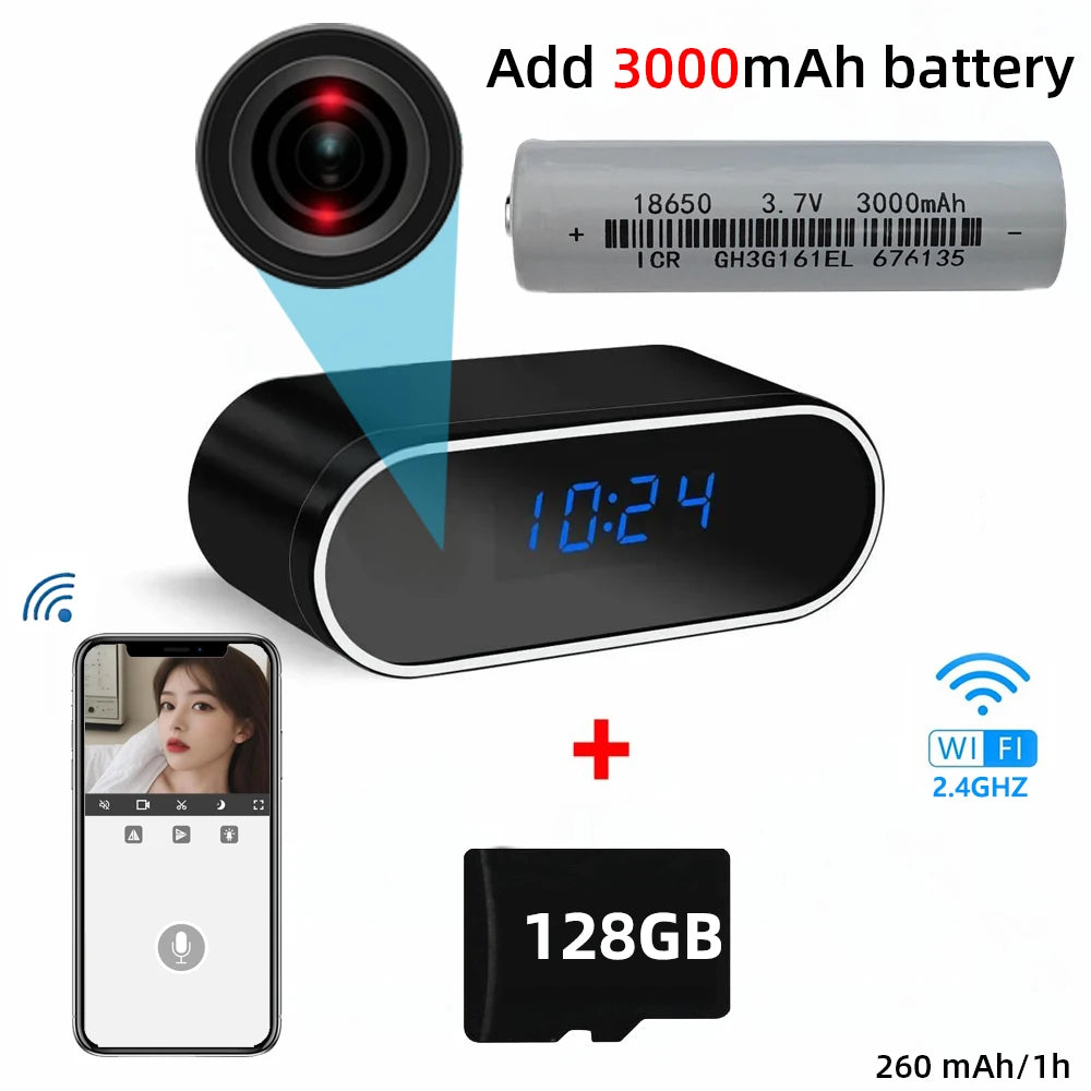 Caméra Horloge WiFi 1080P avec Vision Nocturne et Alertes de Mouvement