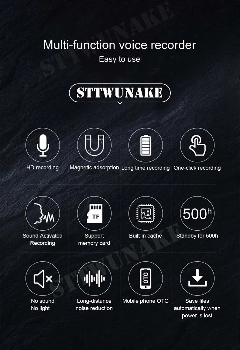 Mini Voice Activated Recorder 500hours Digital Recording Device Professional Sound Dictaphone Listening Audio Micro Record Small 