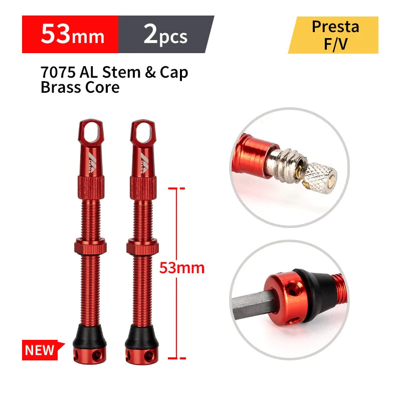 Válvulas Tubeless Presta MANA — Par, 40–100 mm