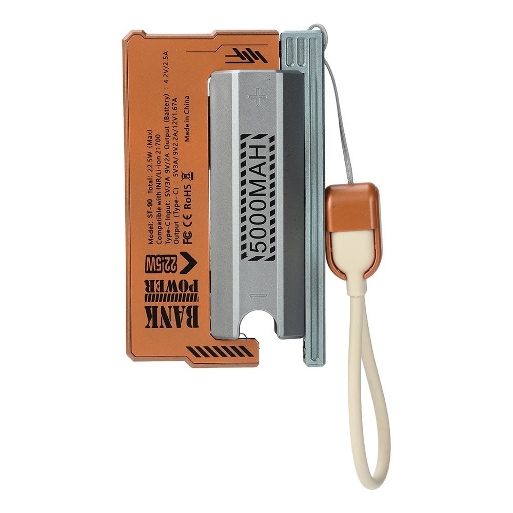 Solderless 21700 Power Bank Case with Detachable USB-C Cable