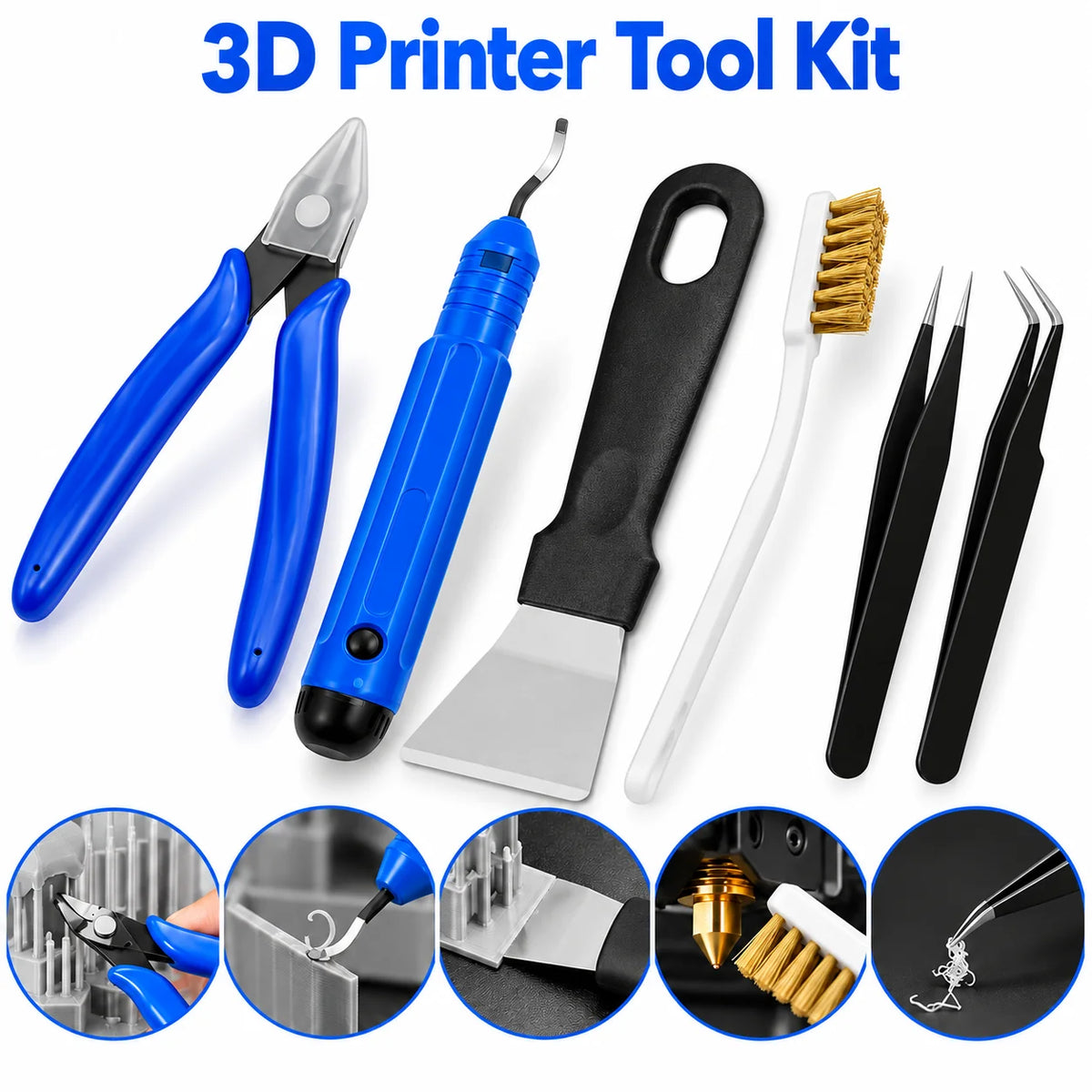 3D Printing Tools, Various Types Tools, Scissors, Cleaning Needles, Tweezers, Pliers, Deburring Kits, Universal 3D Printer Tools