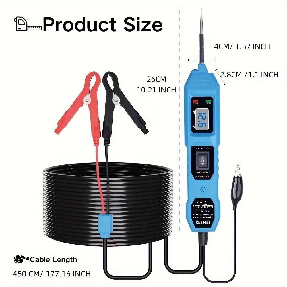Smart Car Circuit Tester 823, s LED zobrazením napätia - napájanie USB, kompatibilné s vozidlami 3,5–36 V DC