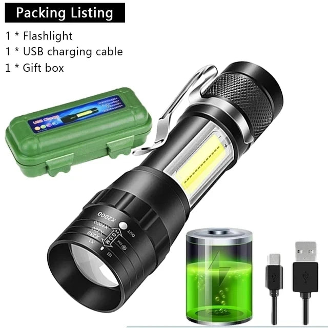 Lanterna LED mini recarregável por USB-C com íman na extremidade