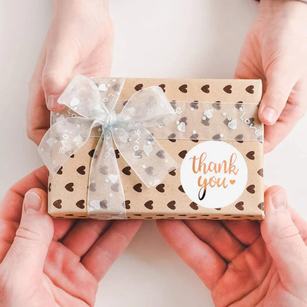 Rose Gold Thank You Sticker Roll – 500 Decorative Labels