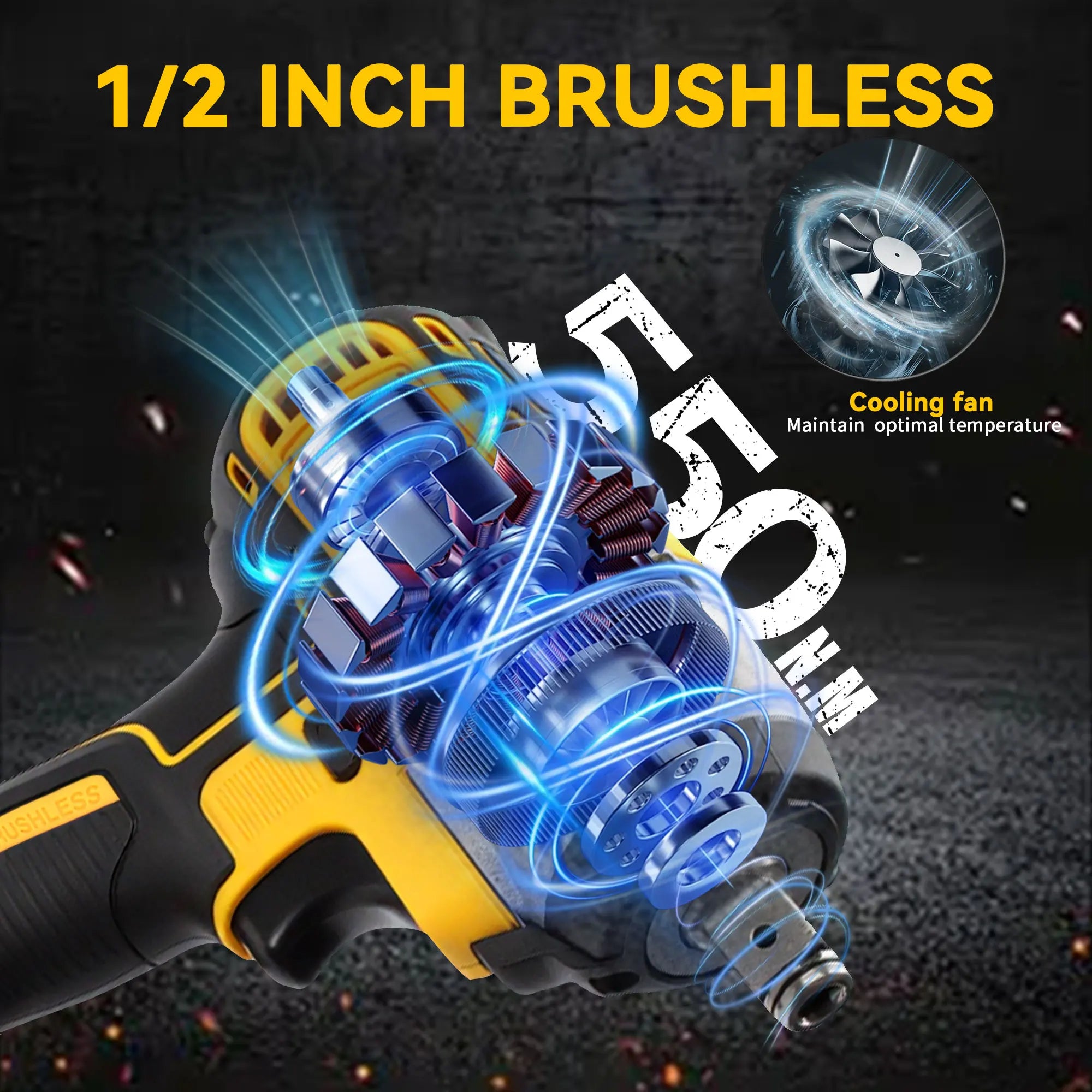 Cordless Brushless Impact Wrench 665 ft-lbs with 2 Batteries