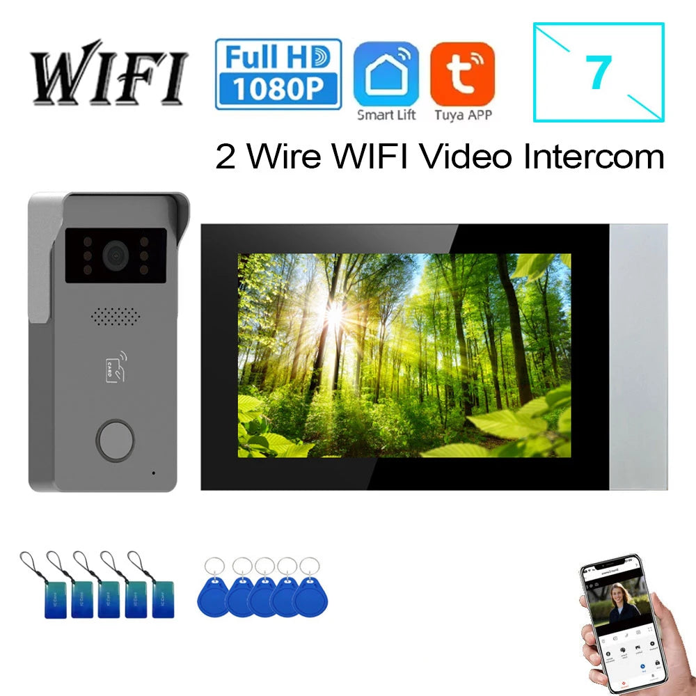 2 Wire Smart Home Tuya Wifi 1080P Video Intercom Video Door Phone 7'' Color Touch Screen Camera Doorbell Door Security System Spy-shop.com