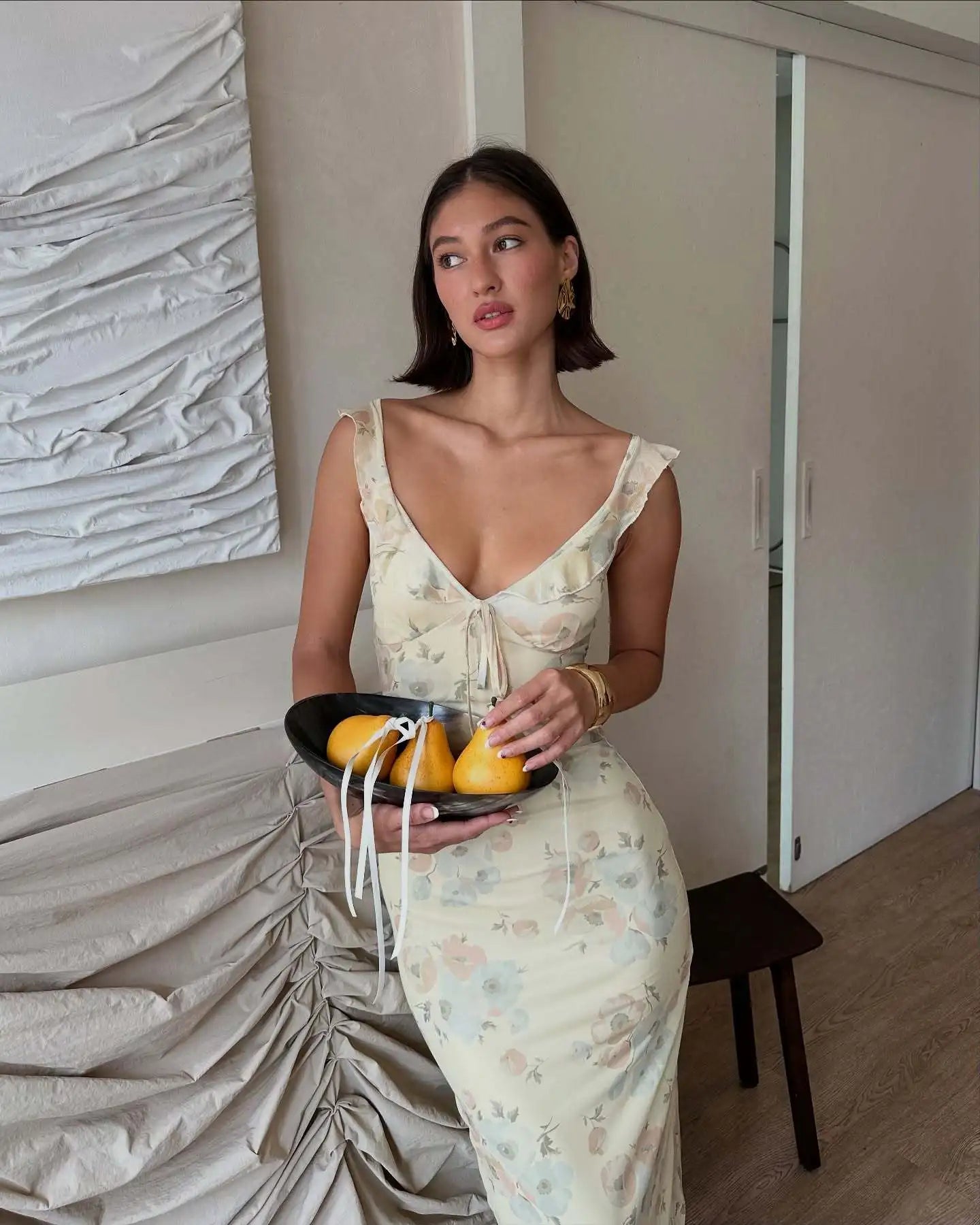 Cryptographic Summer Floral Print Plunge Maxi Dress Outfits Sexy Backless Fairy Sun Dresses Vacation Beachwear Vestido Coquette 