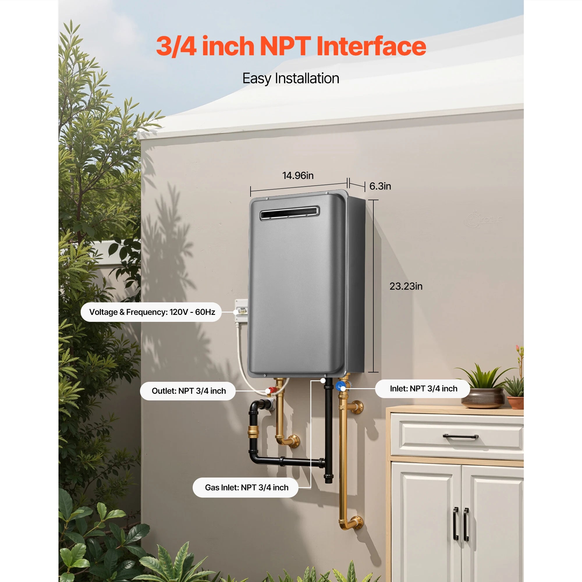 Propane Tankless Water Heater 5.3 Gal 120000 BTU Outdoor