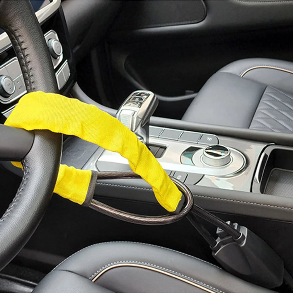 SEAMETAL Car Steering Wheel Lock Universal Antitheft Device Auto Seat Belt Buckle Lock Rope Steel Cable for Car Truck SUV Van RV