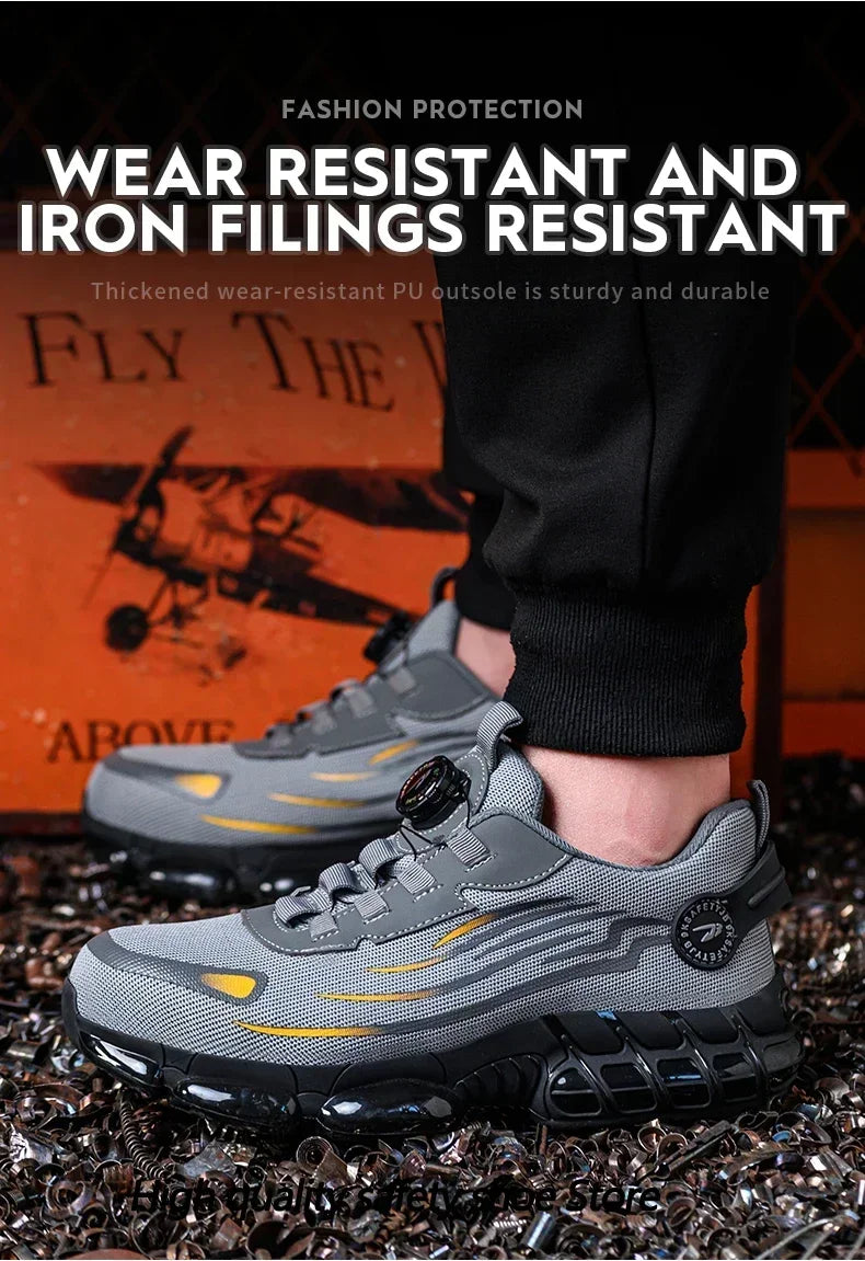 Rotating Button New Safety Shoes Men Anti-smash Anti-puncture Work Shoes Fashion Men Sport Shoes Security Protective Boots Men 
