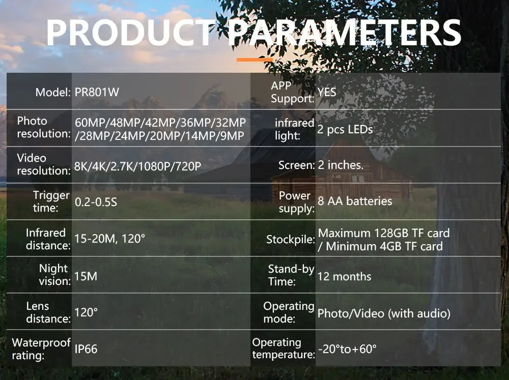 PR801W 8K WiFi Trail Camera with 60MP Night Vision