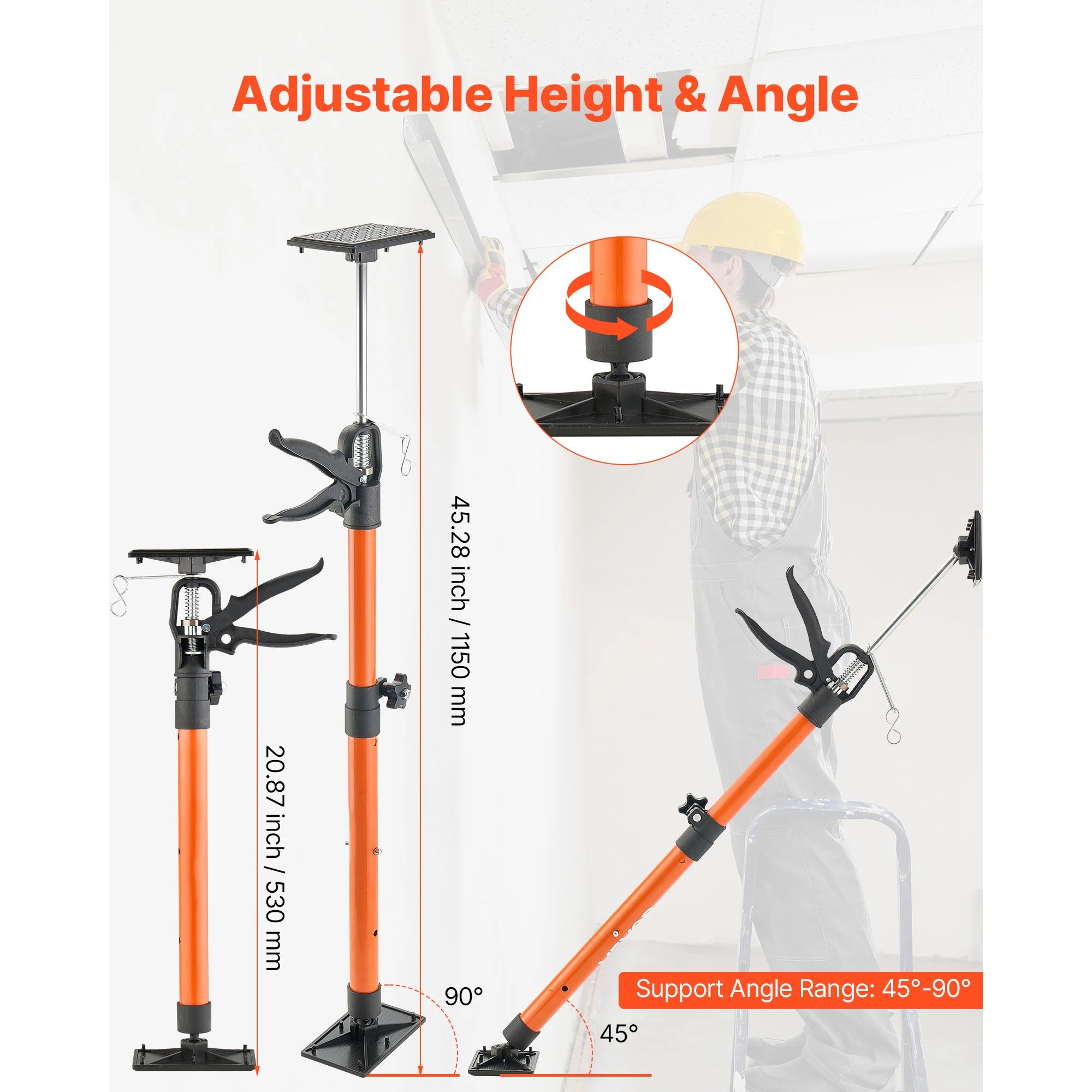 Adjustable Cabinet Jack Support Pole 19–114in Steel Lift Rod