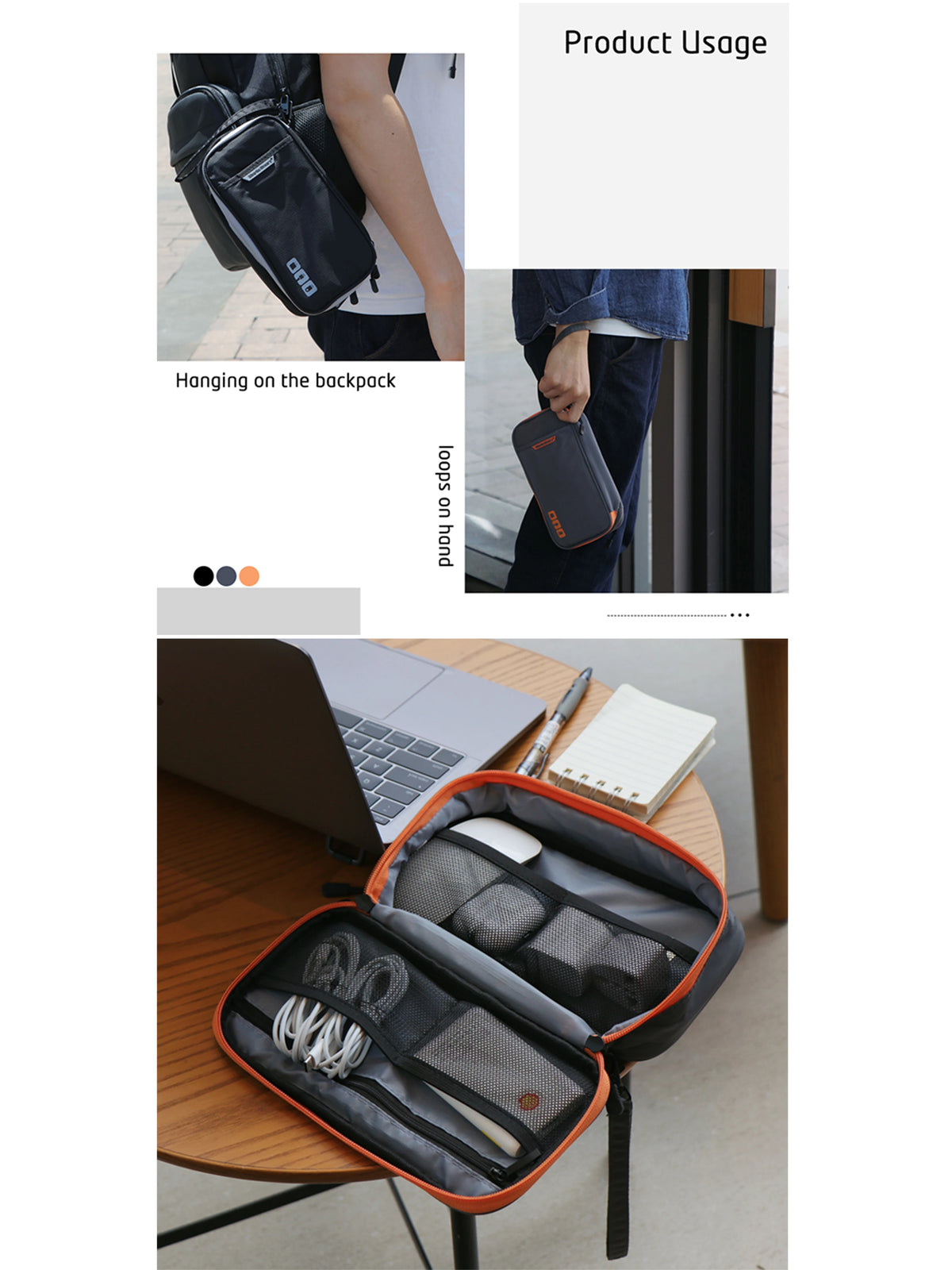 Travel Cable and Electronics Organizer Pouch
