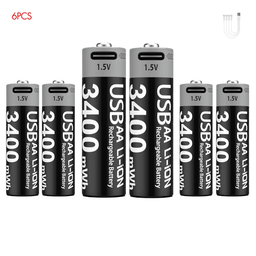 Kuugro USB AA 1.5V 3400mWh Type-C Rechargeable Lithium Battery for Hunting Camera Remote Control Mouse Smart Door Lock Toys