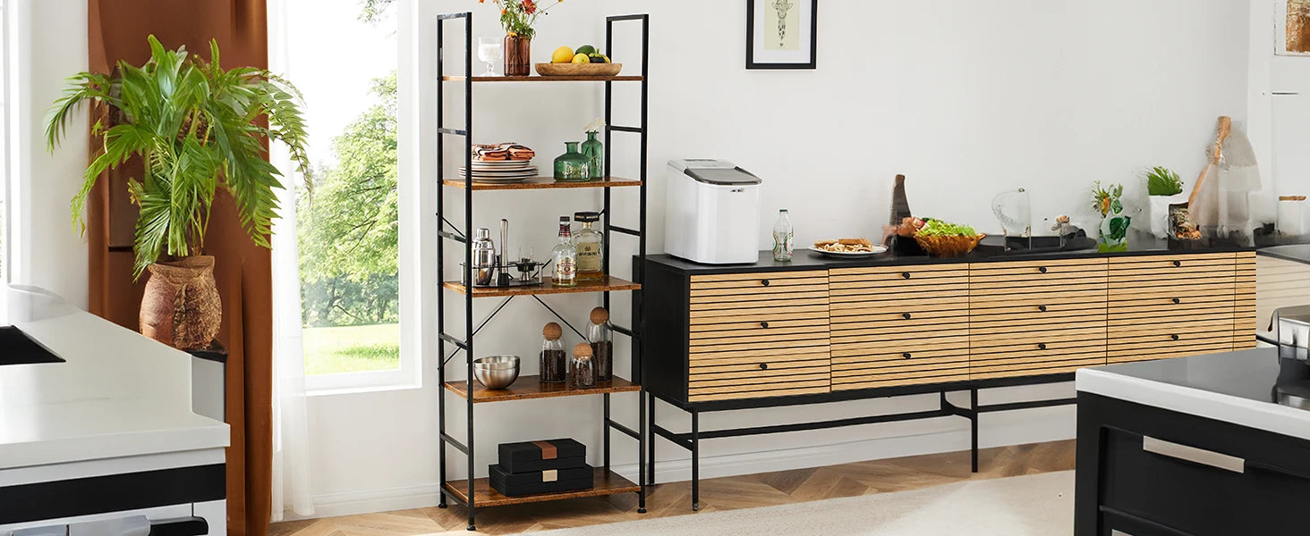 5 Tier Narrow Bookcase Storage Shelf for Home Office Living Room