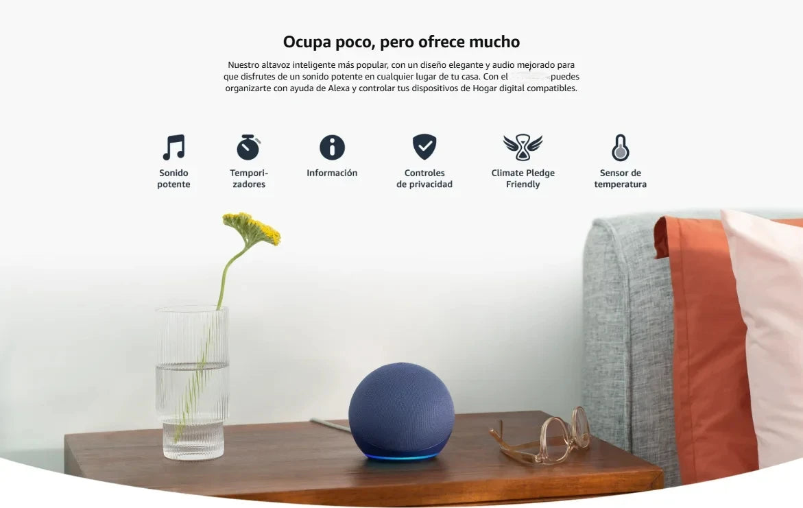 Coluna inteligente Wi-Fi compacta com botão de desligar o microfone