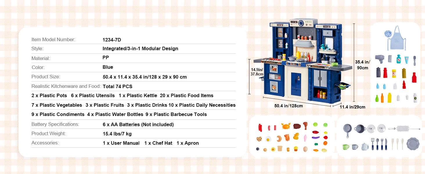 Set Cucina Giocattolo per Bambini 74 PEZZI con Luci e Suoni Gioco Chef 3-in-1