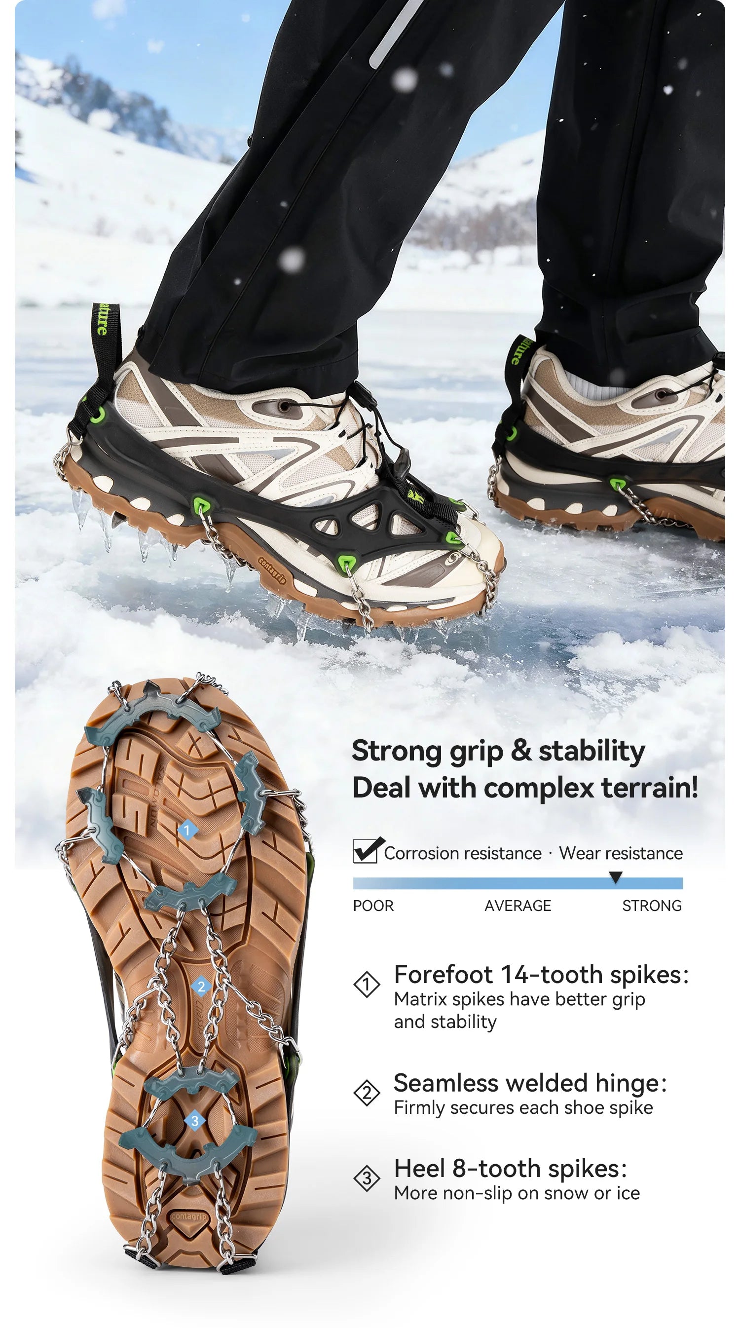 22-Tooth Ice Gripper Crampons for Snow & Winter Traction