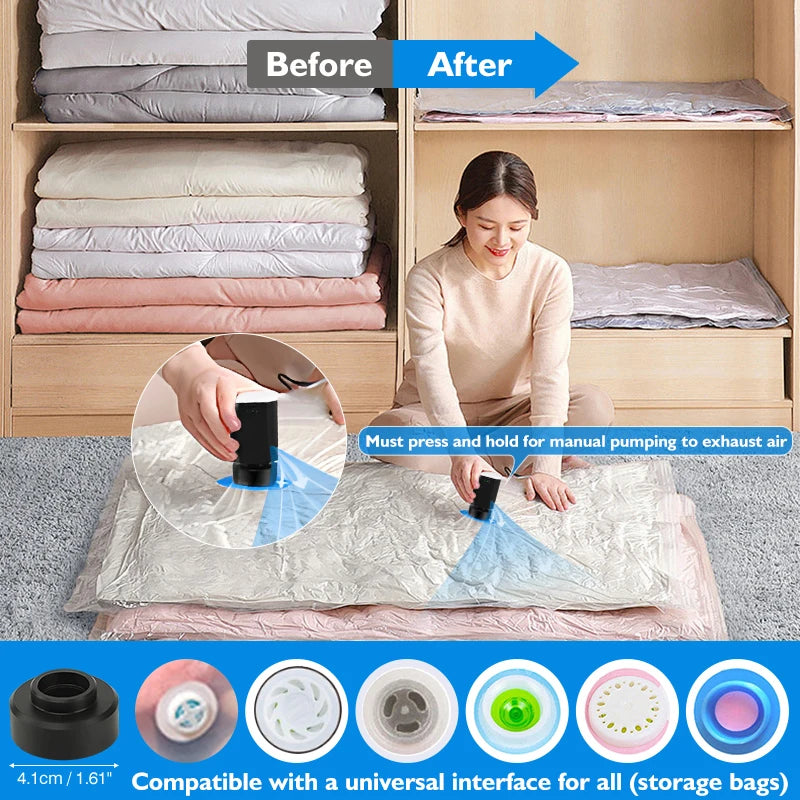 Cordless Electric Pump for Vacuum Storage Bags Travel Rechargable Air Pump for Space Saver Bag Various Clothes Luggage Seal Bags 