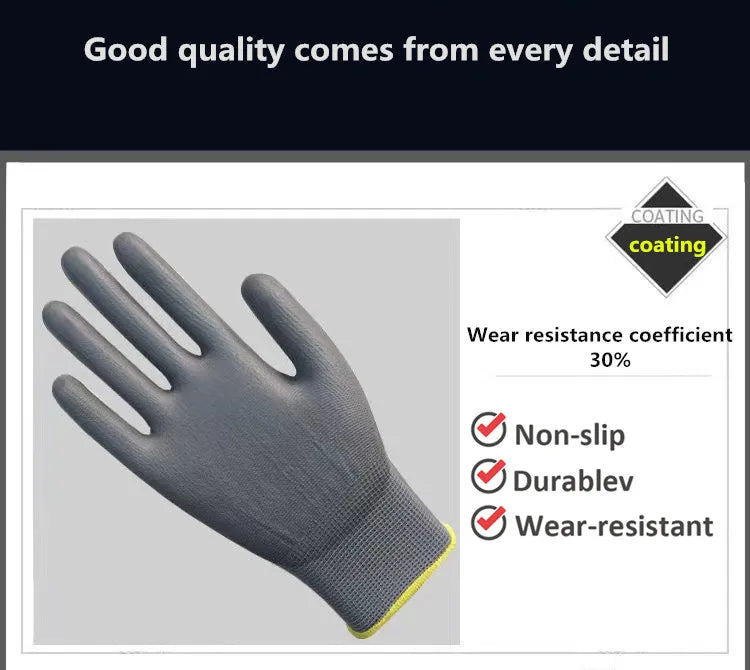 10/20 Pair Logo Free Polyurethane Gloves Safety Work Gloves Repair Gloves Palm Coated Gloves Carpenter Repairman Supplies 