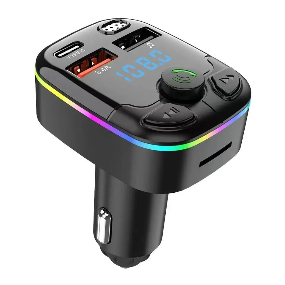 Car Charger Bluetooth 5.0 FM Transmitter PD Type-C Dual USB Ambient Player MP3 Charger Type-C Wireless Light Handsfree 