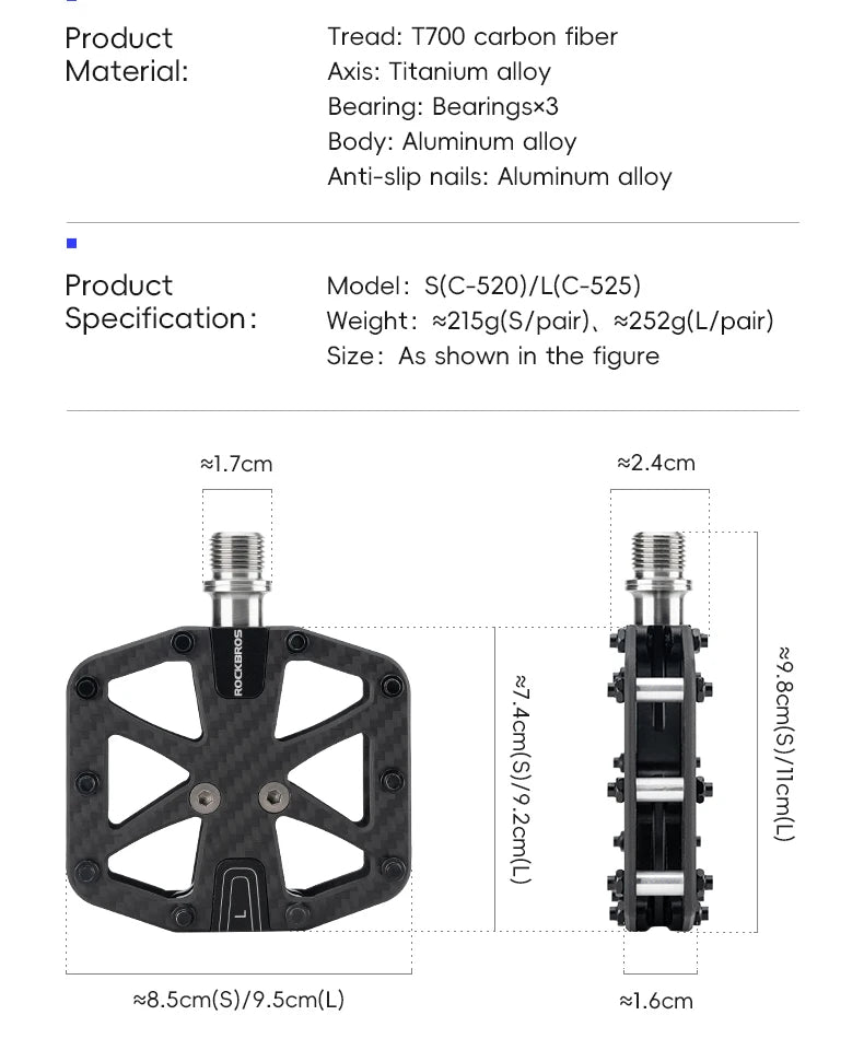 ROCKBROS carbon fiber pedalen 3 lagers ultralicht MTB racefiets pedaal antislip carbon fiber fiets pedaal stofdicht waterdicht