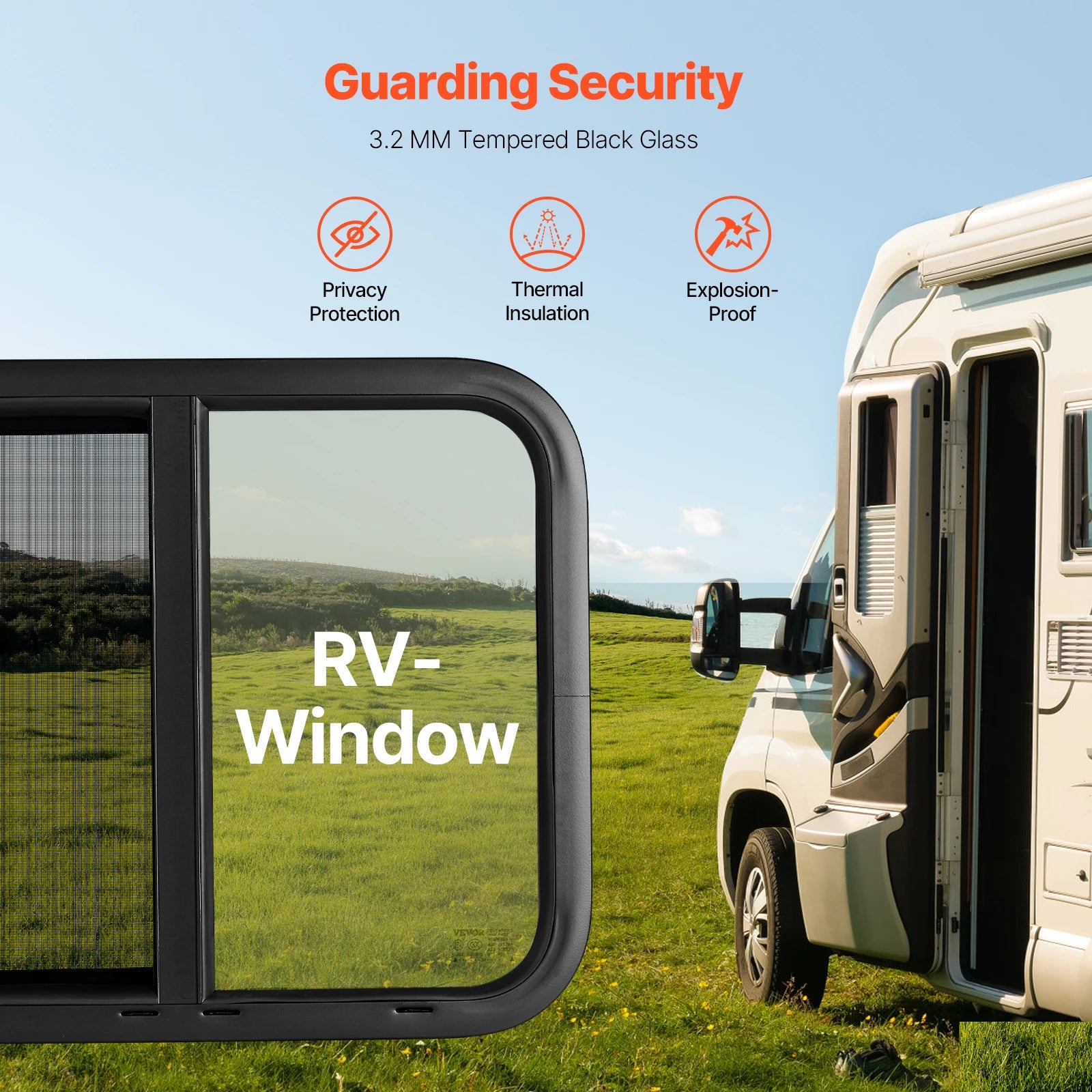 Tinted RV Sliding Window with Screen & Lock for Camper Trailer