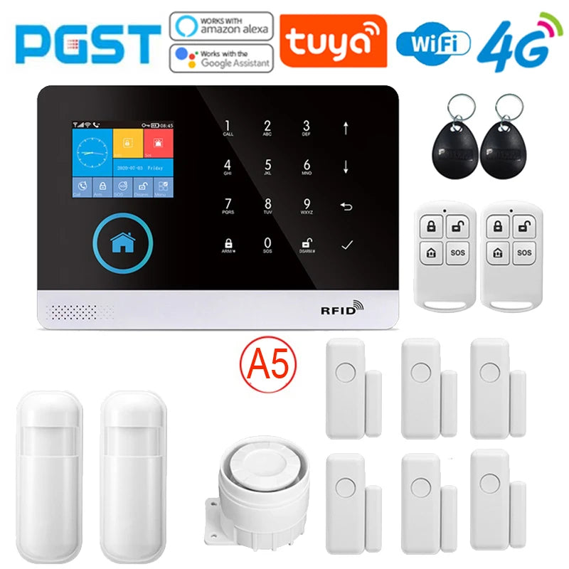 PGSTs siste versjon alarmesystem, WiFi, 4G, Tuya smart home sikkerhetsalarm, Alexa intelligent stemmekontroll, APP push-funksjon