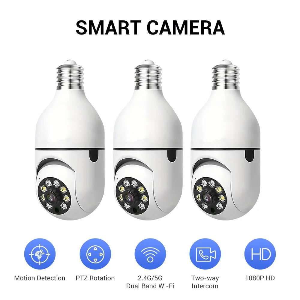 Ease Life APP-Light Bulb Security Cameras Outdoor Wireless WiFi Camera 5GHz, 360 Degree, E27 Light Socket Screw In Securi 