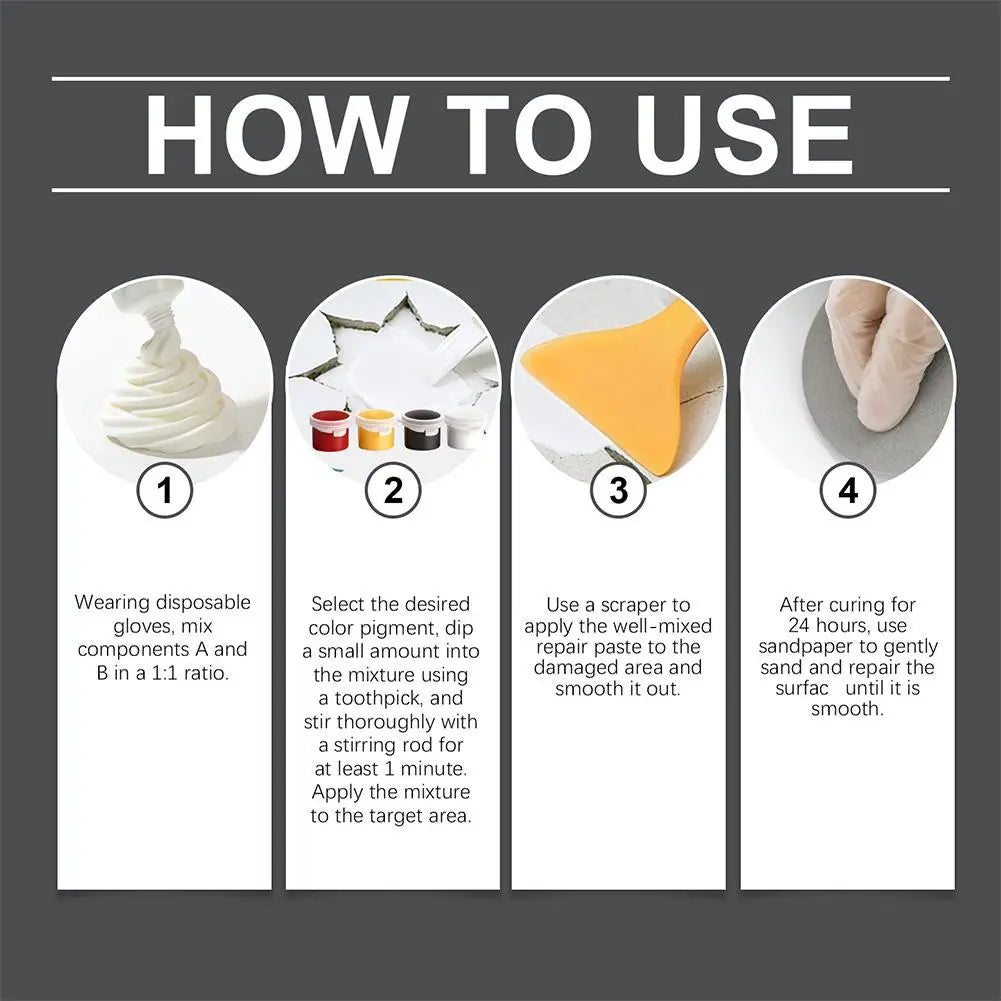 Tile Repair Agent Kit Paste Tile Ceramic Porcelain Repair Marble Floor Toilet Washbasin Crack Damage Break Fracture Caulk Repair
